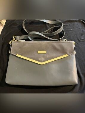 Joy & Iman Gray and Black Crossbody with Gold Accents